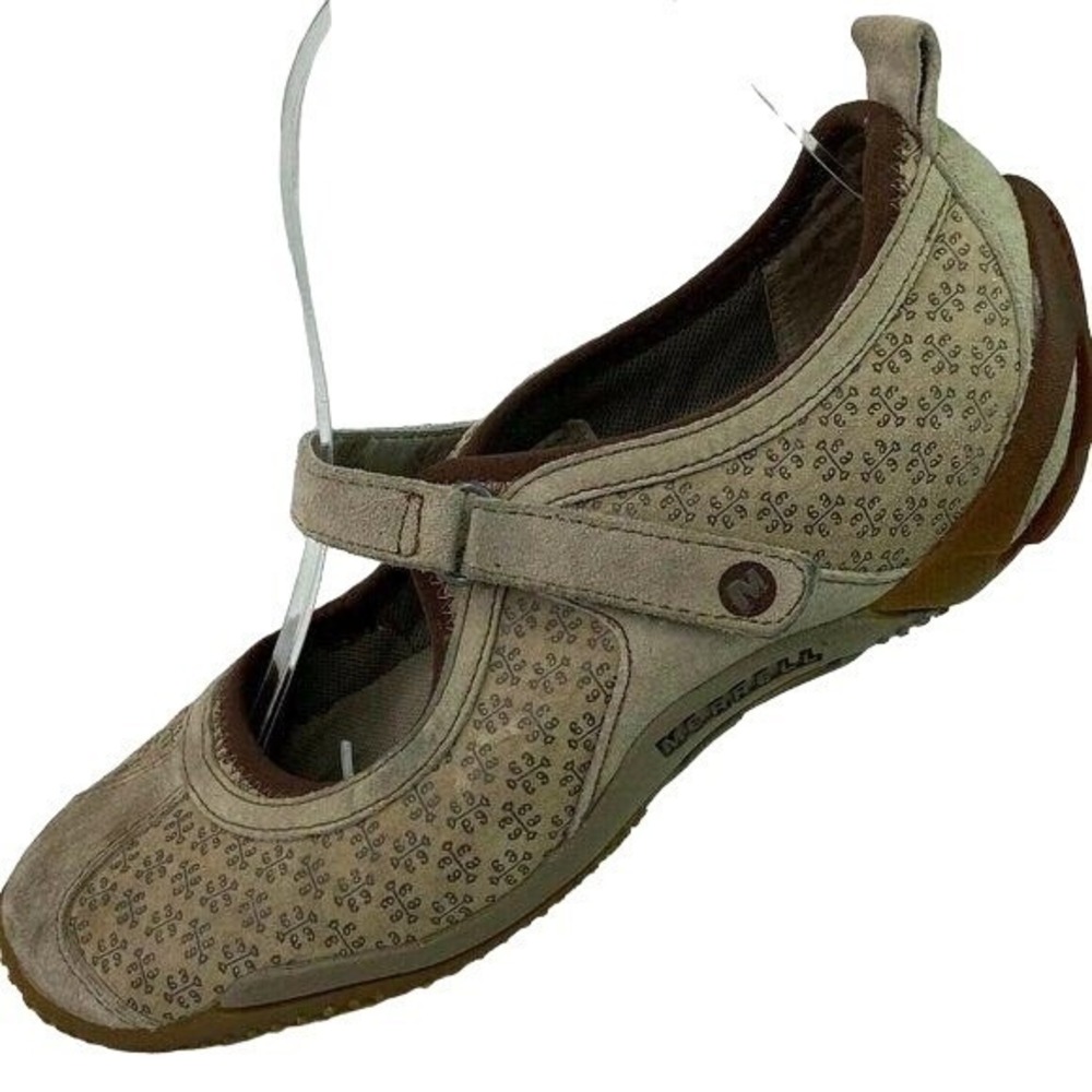 Merrell Circuit Mary Jane Leather Shoes Womens 7.5 Taupe Print Tan Comfort Clean